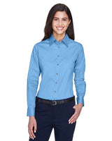 Harriton M500W Ladies' Easy Blend Long-Sleeve TwillShirt with Stain-Release #color_LT COLLEGE BLUE