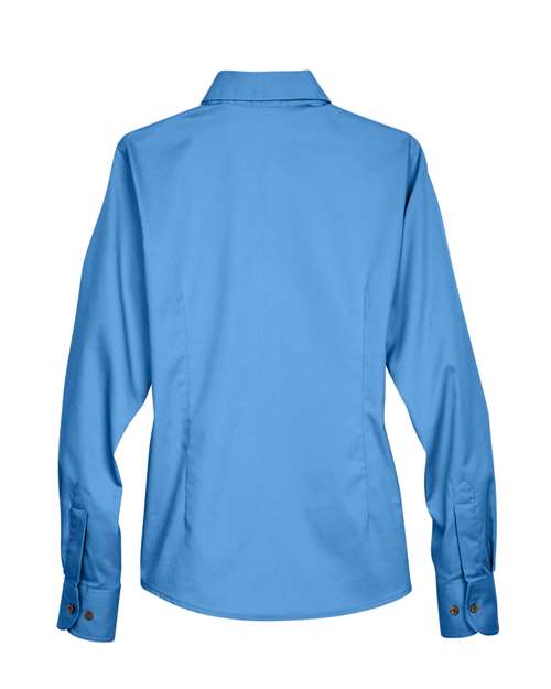 Harriton M500W Ladies' Easy Blend Long-Sleeve TwillShirt with Stain-Release #color_NAUTICAL BLUE