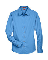 Harriton M500W Ladies' Easy Blend Long-Sleeve TwillShirt with Stain-Release #color_NAUTICAL BLUE