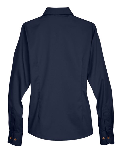 Harriton M500W Ladies' Easy Blend Long-Sleeve TwillShirt with Stain-Release #color_NAVY