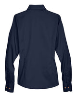 Harriton M500W Ladies' Easy Blend Long-Sleeve TwillShirt with Stain-Release #color_NAVY