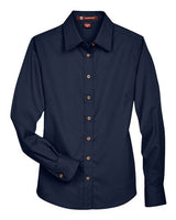 Harriton M500W Ladies' Easy Blend Long-Sleeve TwillShirt with Stain-Release #color_NAVY