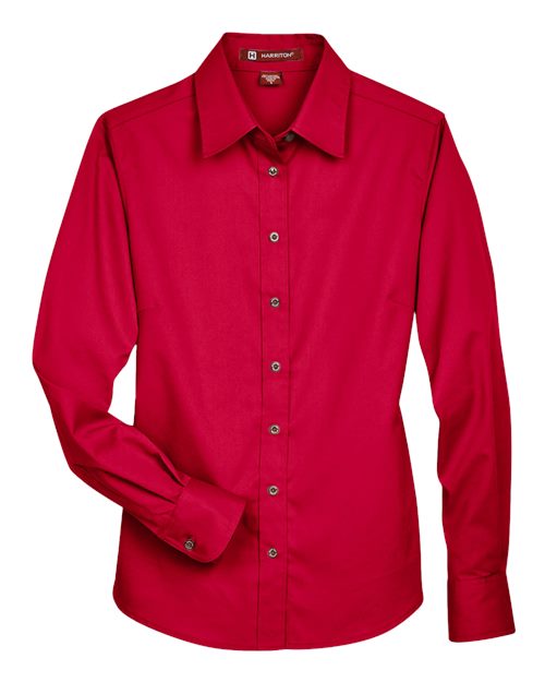 Harriton M500W Ladies' Easy Blend Long-Sleeve TwillShirt with Stain-Release #color_RED