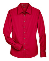 Harriton M500W Ladies' Easy Blend Long-Sleeve TwillShirt with Stain-Release #color_RED