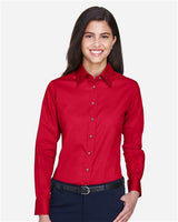 Harriton M500W Ladies' Easy Blend Long-Sleeve TwillShirt with Stain-Release #color_RED