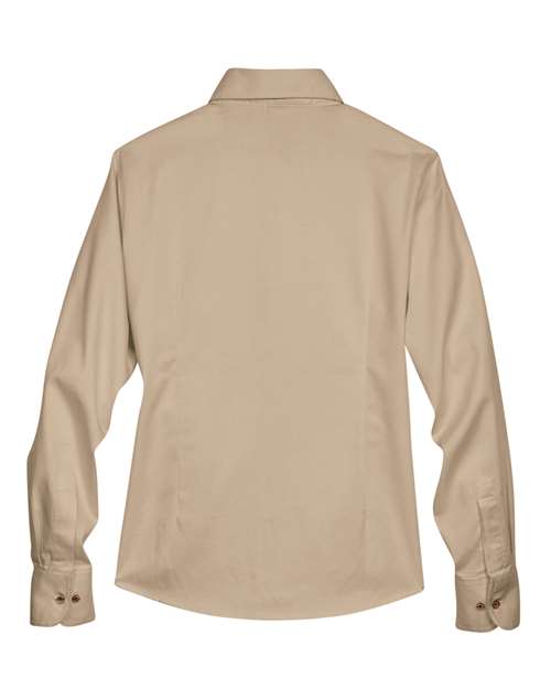 Harriton M500W Ladies' Easy Blend Long-Sleeve TwillShirt with Stain-Release #color_STONE