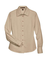 Harriton M500W Ladies' Easy Blend Long-Sleeve TwillShirt with Stain-Release #color_STONE
