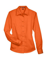 Harriton M500W Ladies' Easy Blend Long-Sleeve TwillShirt with Stain-Release #color_TEAM ORANGE