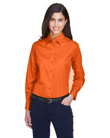 Harriton M500W Ladies' Easy Blend Long-Sleeve TwillShirt with Stain-Release #color_TEAM ORANGE