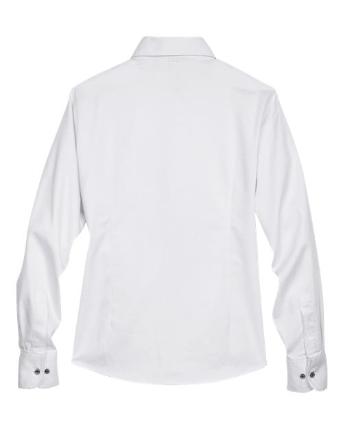 Harriton M500W Ladies' Easy Blend Long-Sleeve TwillShirt with Stain-Release #color_WHITE