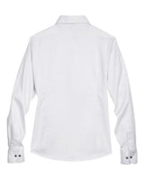 Harriton M500W Ladies' Easy Blend Long-Sleeve TwillShirt with Stain-Release #color_WHITE