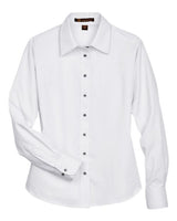 Harriton M500W Ladies' Easy Blend Long-Sleeve TwillShirt with Stain-Release #color_WHITE