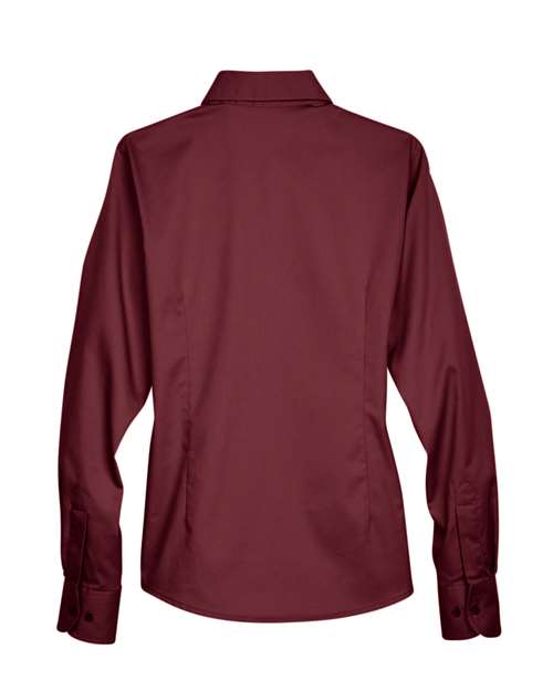 Harriton M500W Ladies' Easy Blend Long-Sleeve TwillShirt with Stain-Release #color_WINE