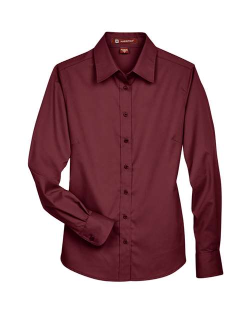 Harriton M500W Ladies' Easy Blend Long-Sleeve TwillShirt with Stain-Release #color_WINE