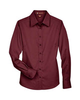 Harriton M500W Ladies' Easy Blend Long-Sleeve TwillShirt with Stain-Release #color_WINE