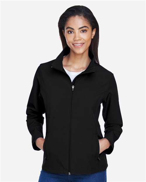 Team 365 TT80W Ladies' Leader Soft Shell Jacket #color_BLACK
