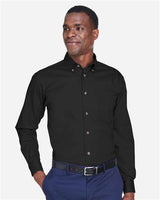 Harriton M500 Men's Easy Blend Long-Sleeve TwillShirt withStain-Release #color_BLACK