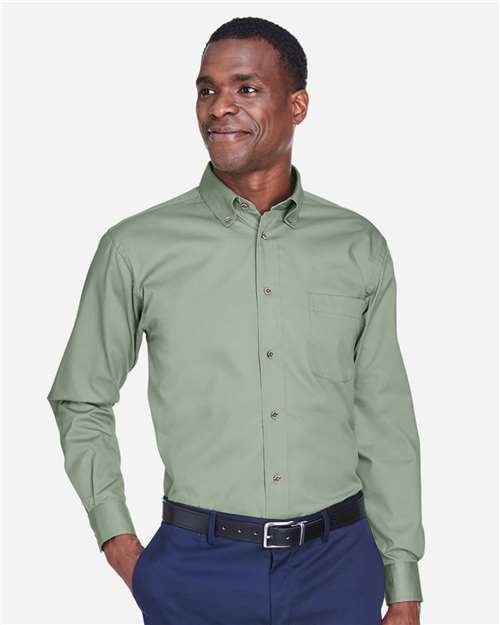 Harriton M500 Men's Easy Blend Long-Sleeve TwillShirt withStain-Release #color_DILL