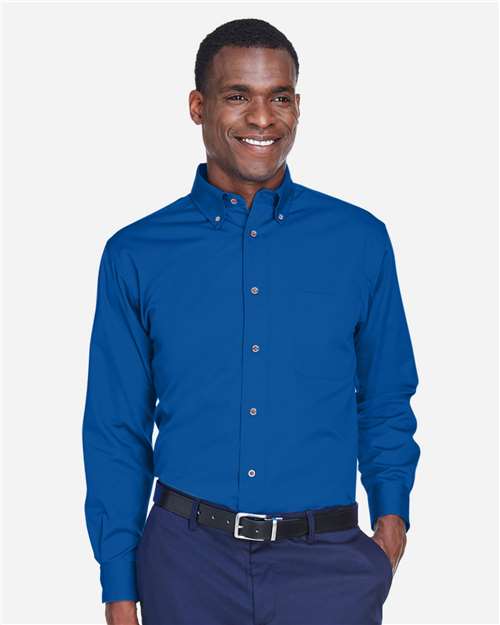 Harriton M500 Men's Easy Blend Long-Sleeve TwillShirt withStain-Release #color_FRENCH BLUE
