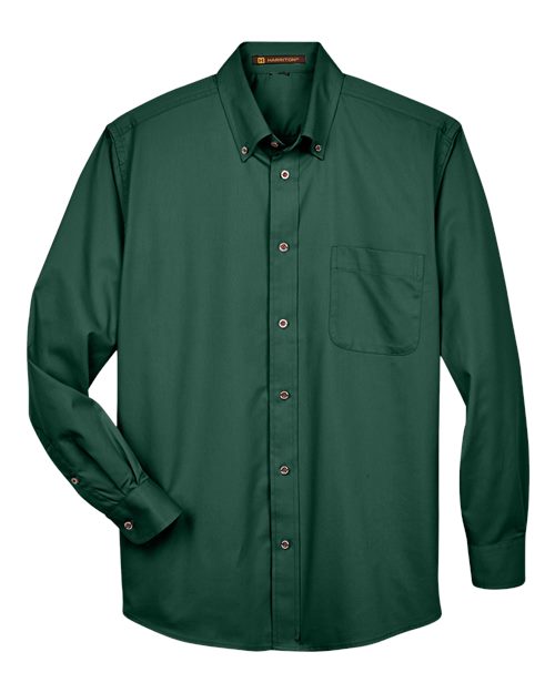 Harriton M500 Men's Easy Blend Long-Sleeve TwillShirt withStain-Release #color_HUNTER