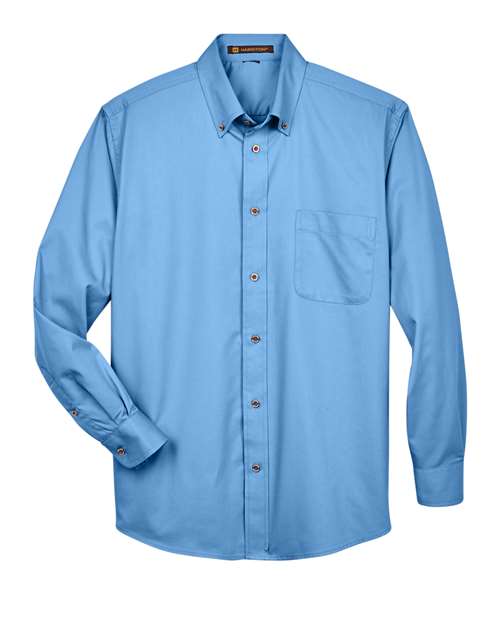 Harriton M500 Men's Easy Blend Long-Sleeve TwillShirt withStain-Release #color_LT COLLEGE BLUE