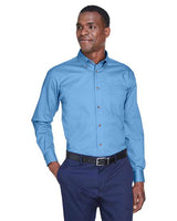 Harriton M500 Men's Easy Blend Long-Sleeve TwillShirt withStain-Release #color_LT COLLEGE BLUE
