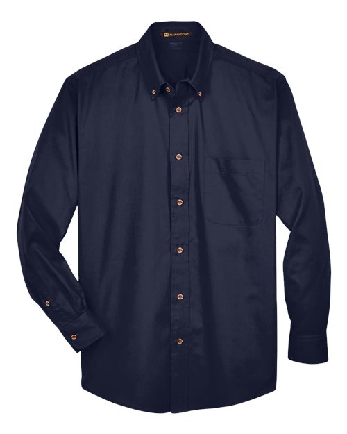 Harriton M500 Men's Easy Blend Long-Sleeve TwillShirt withStain-Release #color_NAVY
