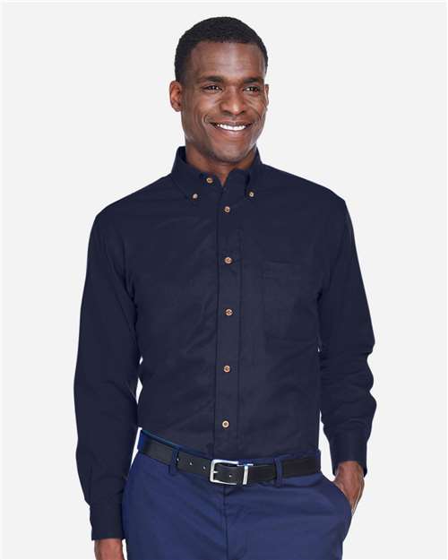 Harriton M500 Men's Easy Blend Long-Sleeve TwillShirt withStain-Release #color_NAVY