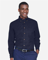 Harriton M500 Men's Easy Blend Long-Sleeve TwillShirt withStain-Release #color_NAVY