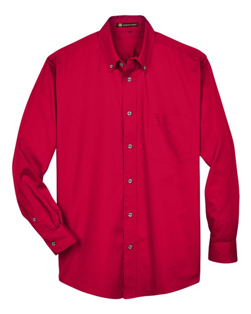 Harriton M500 Men's Easy Blend Long-Sleeve TwillShirt withStain-Release #color_RED