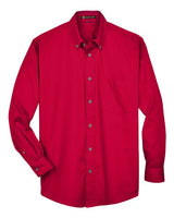Harriton M500 Men's Easy Blend Long-Sleeve TwillShirt withStain-Release #color_RED