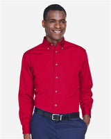 Harriton M500 Men's Easy Blend Long-Sleeve TwillShirt withStain-Release #color_RED