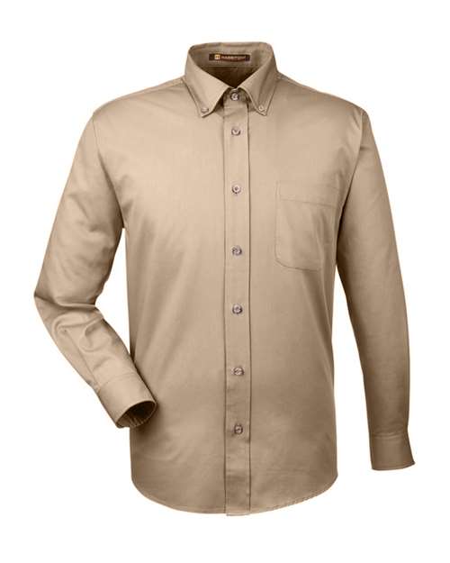 Harriton M500 Men's Easy Blend Long-Sleeve TwillShirt withStain-Release #color_STONE
