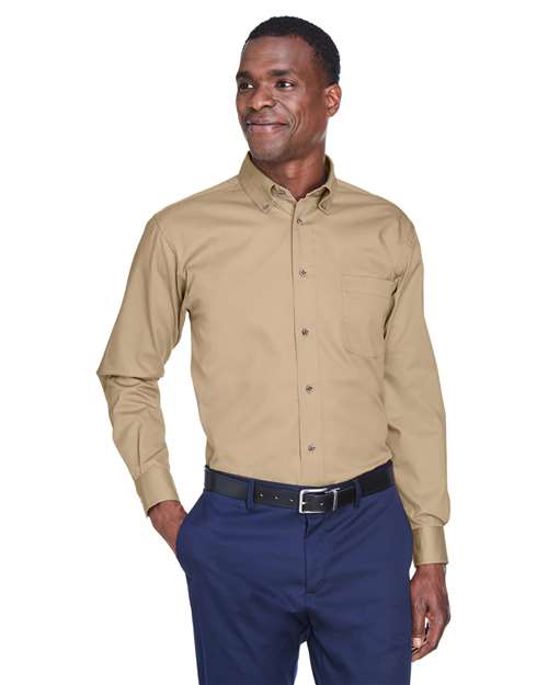 Harriton M500 Men's Easy Blend Long-Sleeve TwillShirt withStain-Release #color_STONE