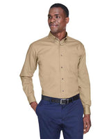 Harriton M500 Men's Easy Blend Long-Sleeve TwillShirt withStain-Release #color_STONE