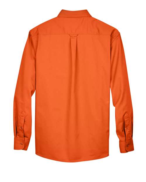 Harriton M500 Men's Easy Blend Long-Sleeve TwillShirt withStain-Release #color_TEAM ORANGE