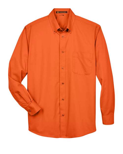 Harriton M500 Men's Easy Blend Long-Sleeve TwillShirt withStain-Release #color_TEAM ORANGE