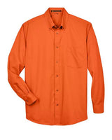 Harriton M500 Men's Easy Blend Long-Sleeve TwillShirt withStain-Release #color_TEAM ORANGE