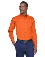 Harriton M500 Men's Easy Blend Long-Sleeve TwillShirt withStain-Release #color_TEAM ORANGE