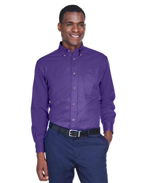 Harriton M500 Men's Easy Blend Long-Sleeve TwillShirt withStain-Release #color_TEAM PURPLE