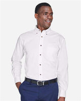 Harriton M500 Men's Easy Blend Long-Sleeve TwillShirt withStain-Release #color_WHITE
