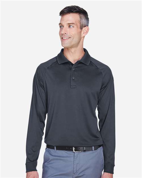 Harriton M211L Men's Advantage Snag Protection Plus Long-Sleeve Tactical Polo #color_DARK CHARCOAL