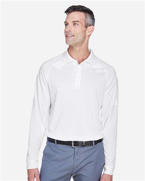 Harriton M211L Men's Advantage Snag Protection Plus Long-Sleeve Tactical Polo #color_WHITE