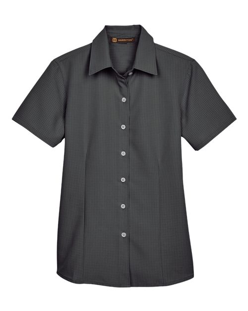 Harriton M560W Ladies' Barbados Textured CampShirt #color_BLACK