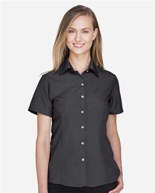 Harriton M560W Ladies' Barbados Textured CampShirt #color_BLACK