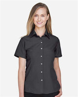 Harriton M560W Ladies' Barbados Textured CampShirt #color_BLACK
