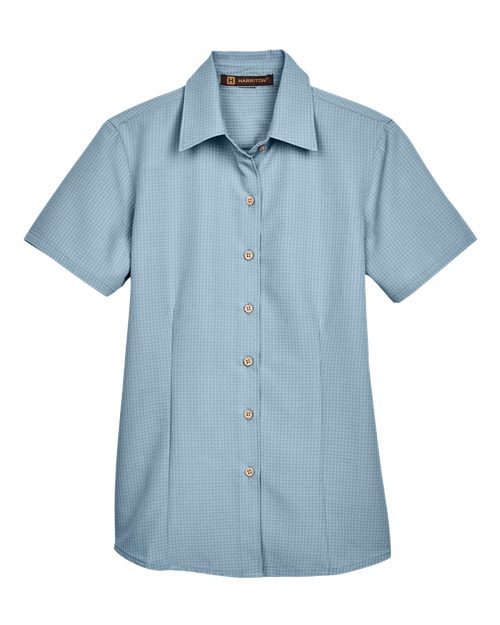 Harriton M560W Ladies' Barbados Textured CampShirt #color_CLOUD BLUE