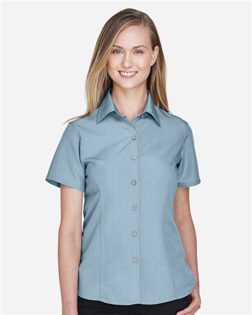 Harriton M560W Ladies' Barbados Textured CampShirt #color_CLOUD BLUE