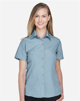 Harriton M560W Ladies' Barbados Textured CampShirt #color_CLOUD BLUE