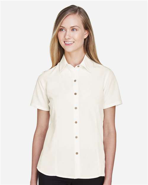 Harriton M560W Ladies' Barbados Textured CampShirt #color_CREME